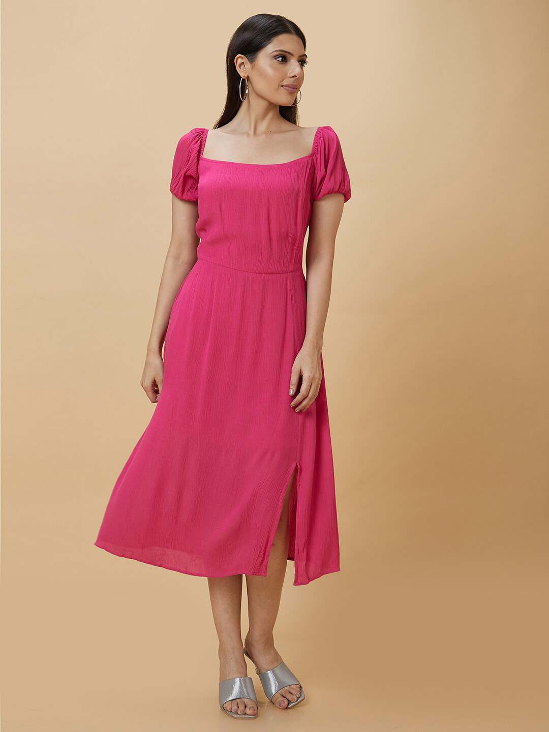 

Globus Square Neck A-Line Midi Dress, Fuchsia