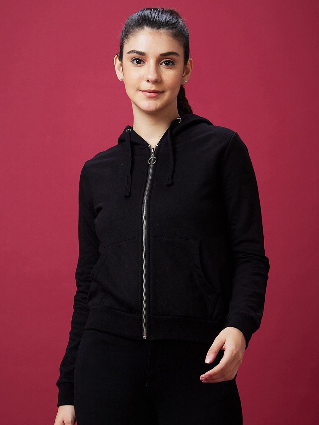 

Globus Black Hooded Front-Open Fleece Sweatshirt