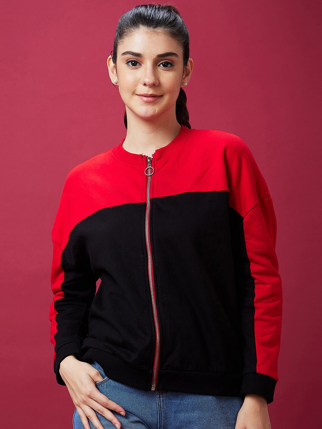 

Globus Black Colourblocked Front-Open Sweatshirt