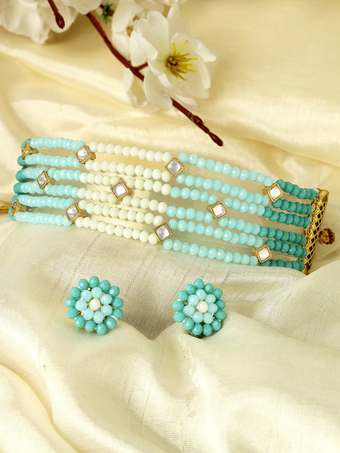 

KARATCART Gold-Plated Kundan-Studded Jewellery Set, Blue