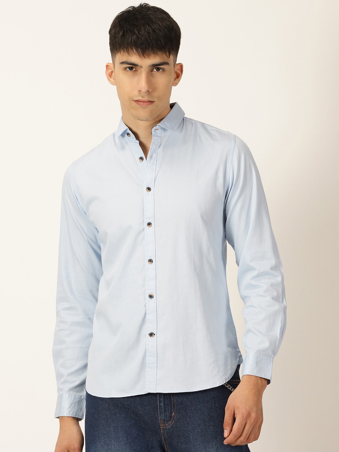 

Mast & Harbour Blue Classic Slim Fit Opaque Cotton Casual Shirt