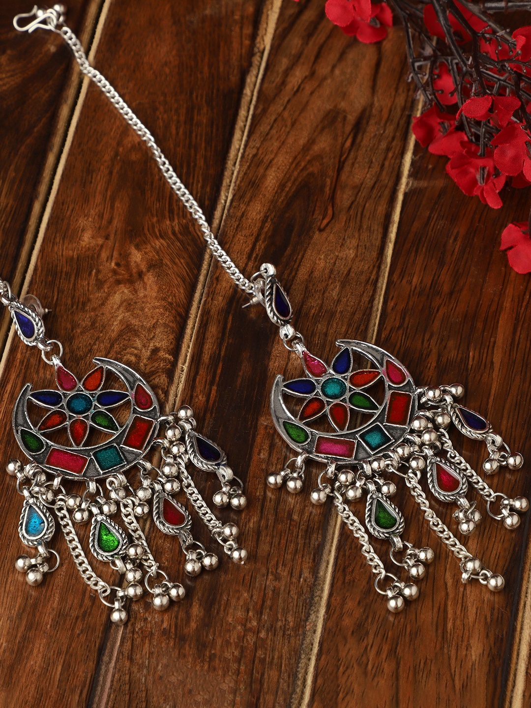 

VENI Silver-Plated Contemporary Oxidised Drop Earrings