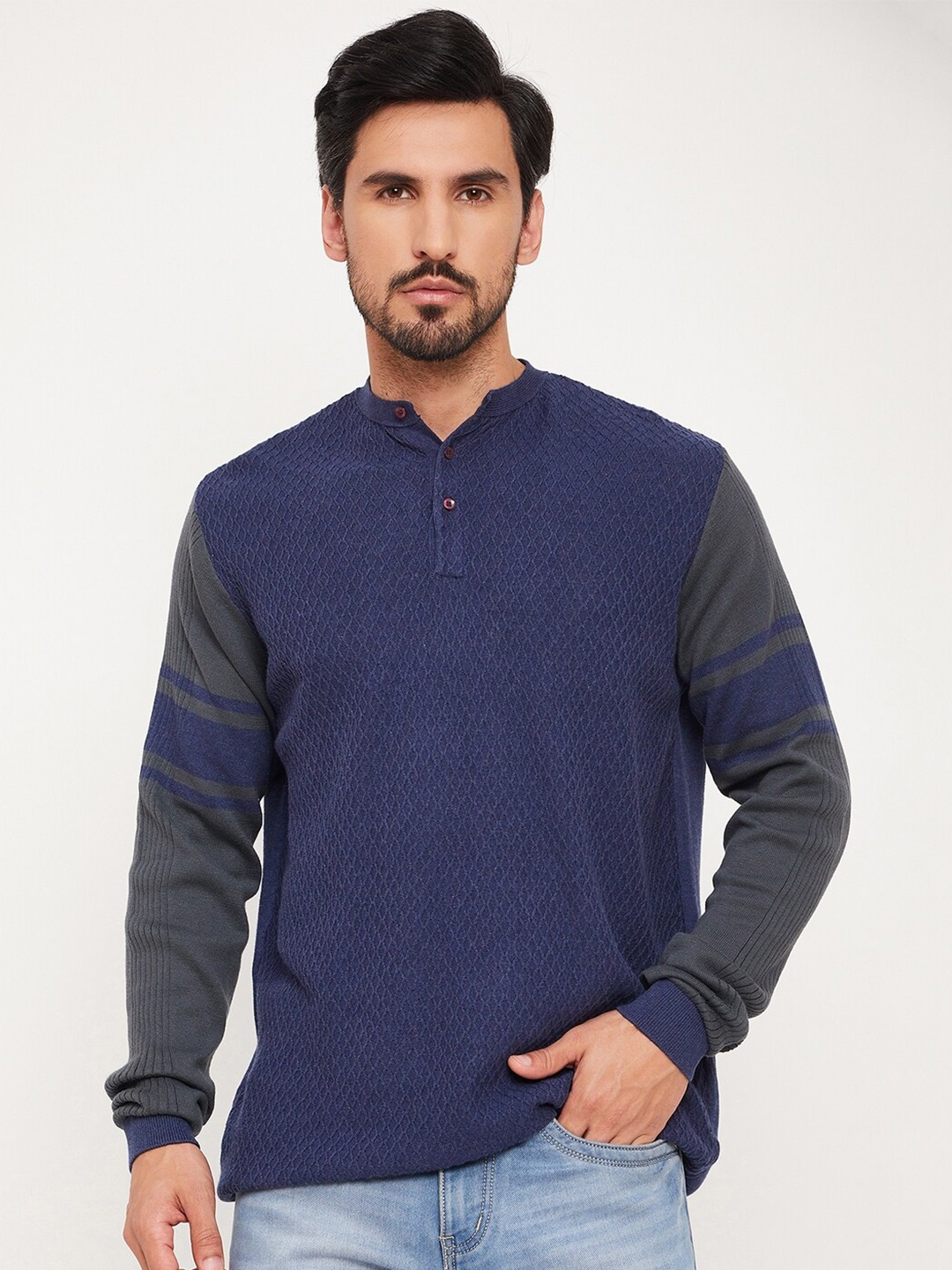 

GABBLE & WOLSH Colourblocked Pure Cotton Pullover Sweater, Navy blue