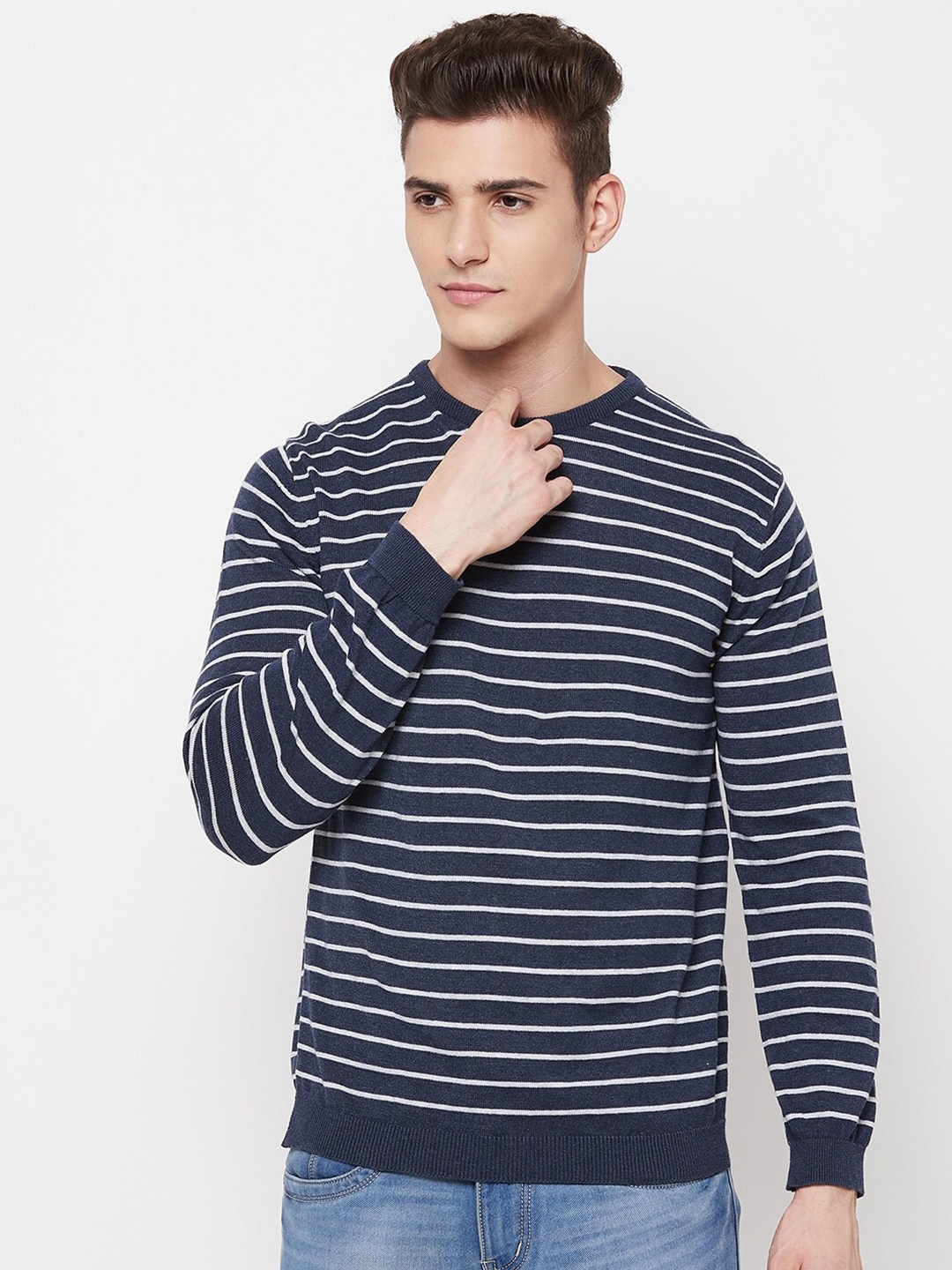 

GABBLE & WOLSH Striped Pure Cotton Pullover, Blue