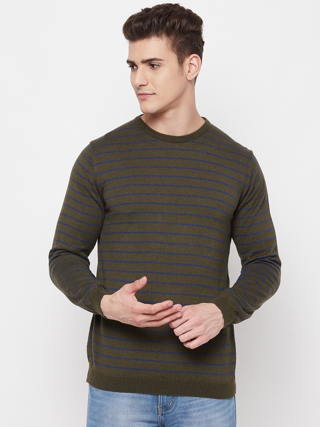 

GABBLE & WOLSH Striped Pure Cotton Pullover, Green