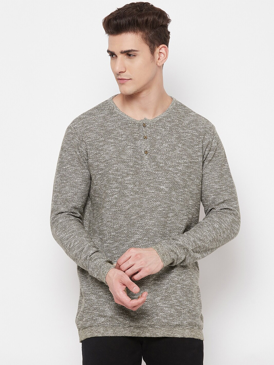 

GABBLE & WOLSH Henley Neck Pure Cotton Pullover, Green