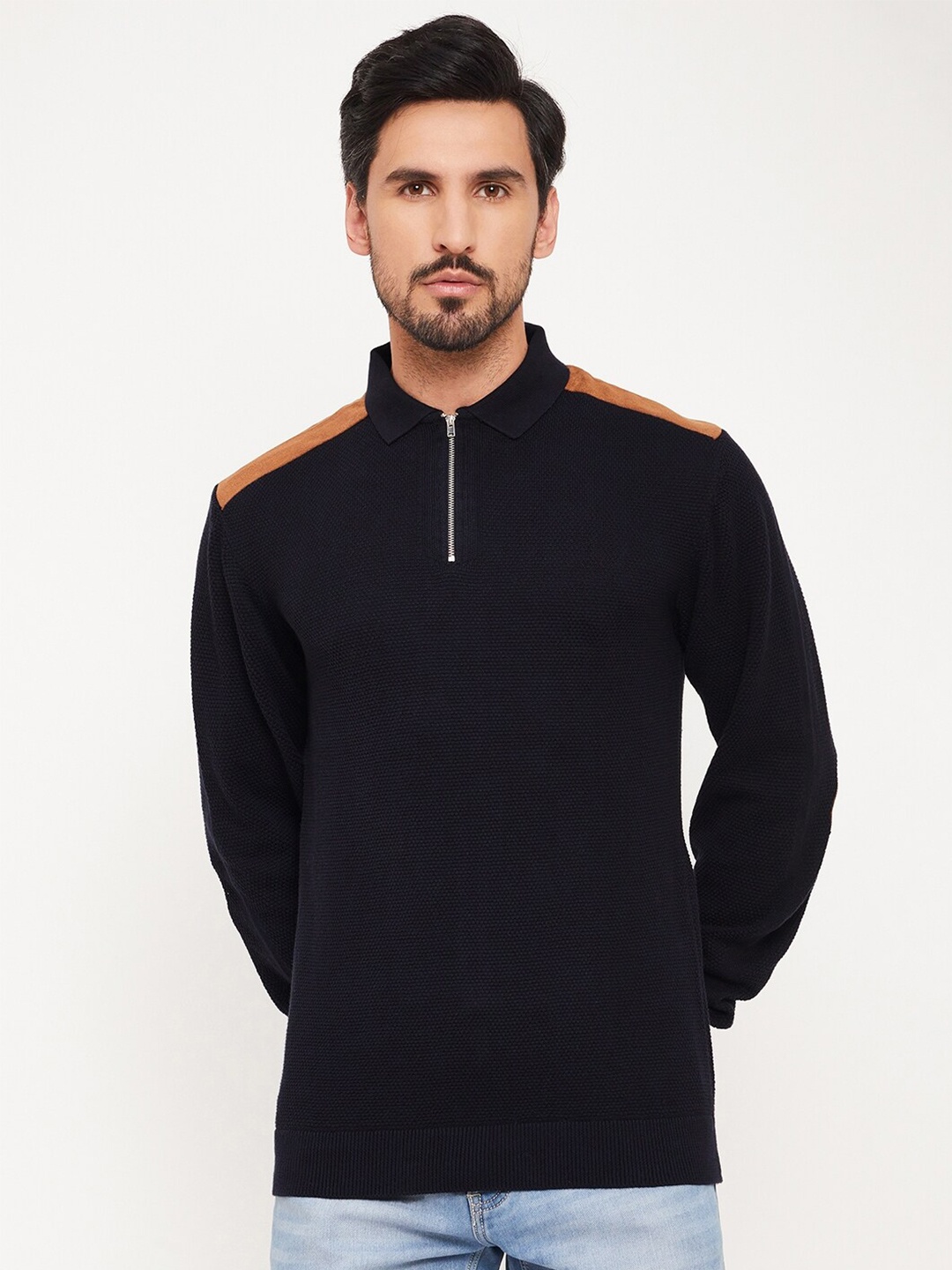 

GABBLE & WOLSH Mock Collar Pure Cotton Pullover, Navy blue