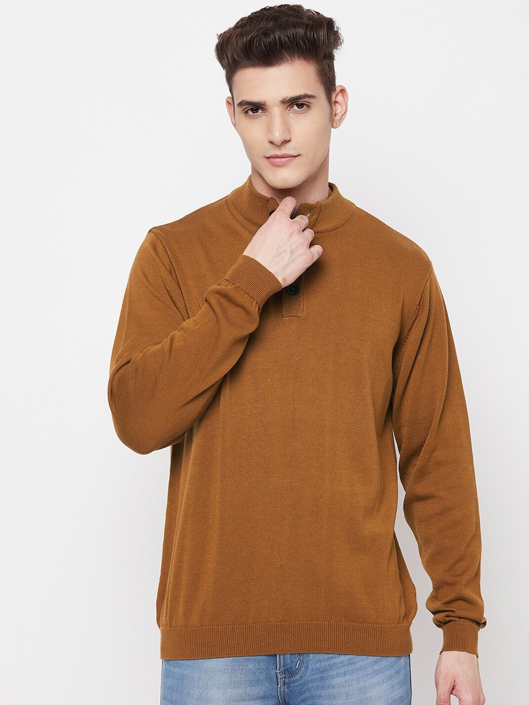 

GABBLE & WOLSH Mock Collar Pure Cotton Pullover Sweater, Mustard