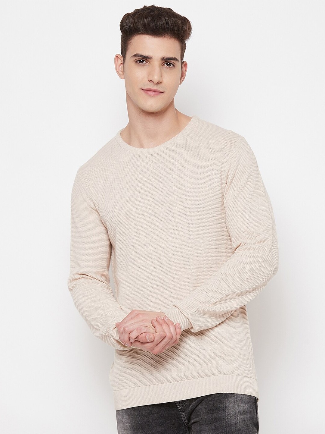 

GABBLE & WOLSH Round Neck Pure Cotton Pullover, Beige