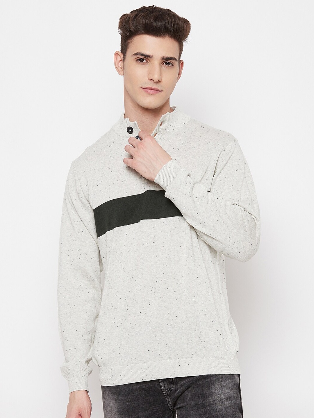 

GABBLE & WOLSH Colourblocked Pure Cotton Pullover, Grey