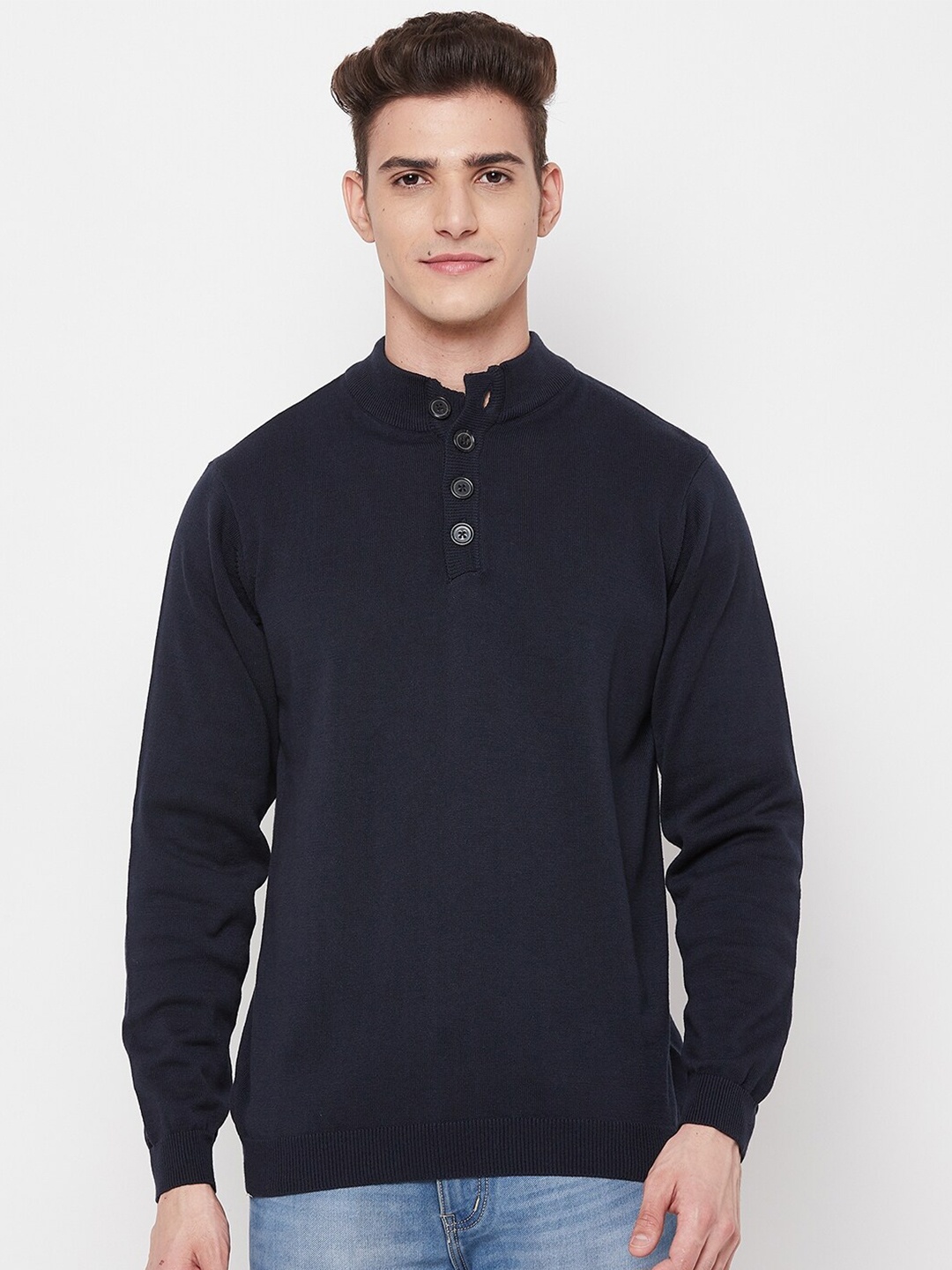 

GABBLE & WOLSH Mock Collar Pure Cotton Pullover, Blue