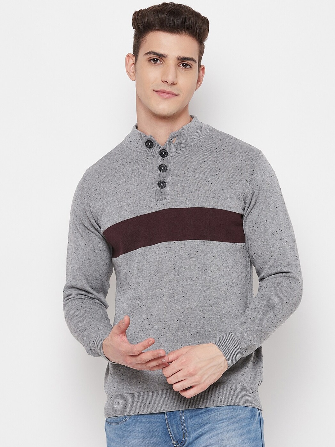 

GABBLE & WOLSH Mock Collar Pure Cotton Pullover, Grey