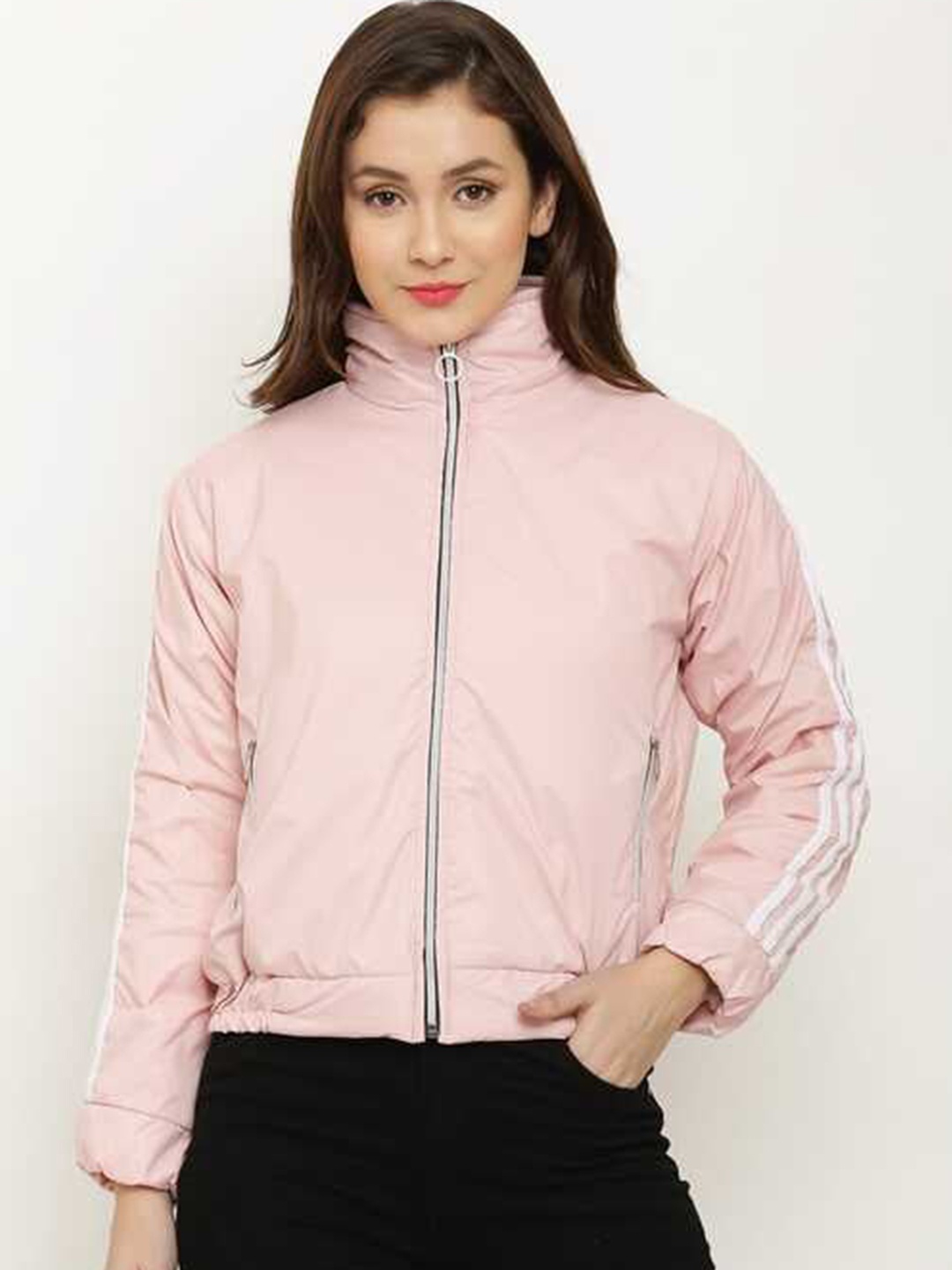 

Miaz Lifestyle Mock Collar Sporty Jacket, Peach