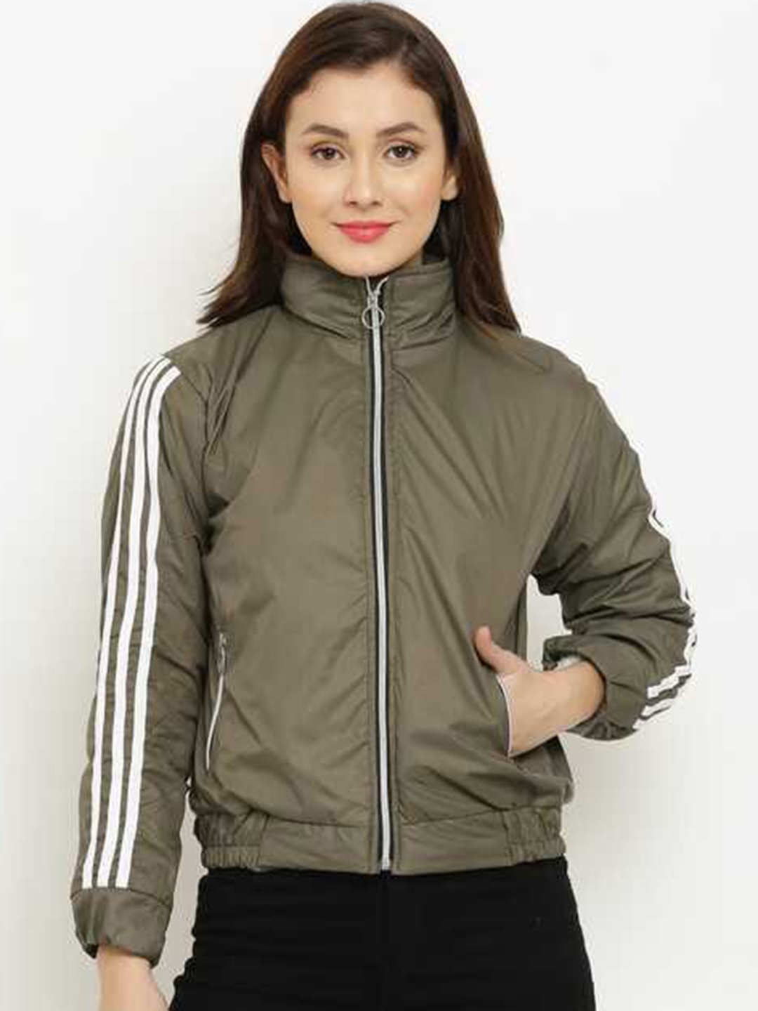 

Miaz Lifestyle Mock Collar Sporty Jacket, Olive