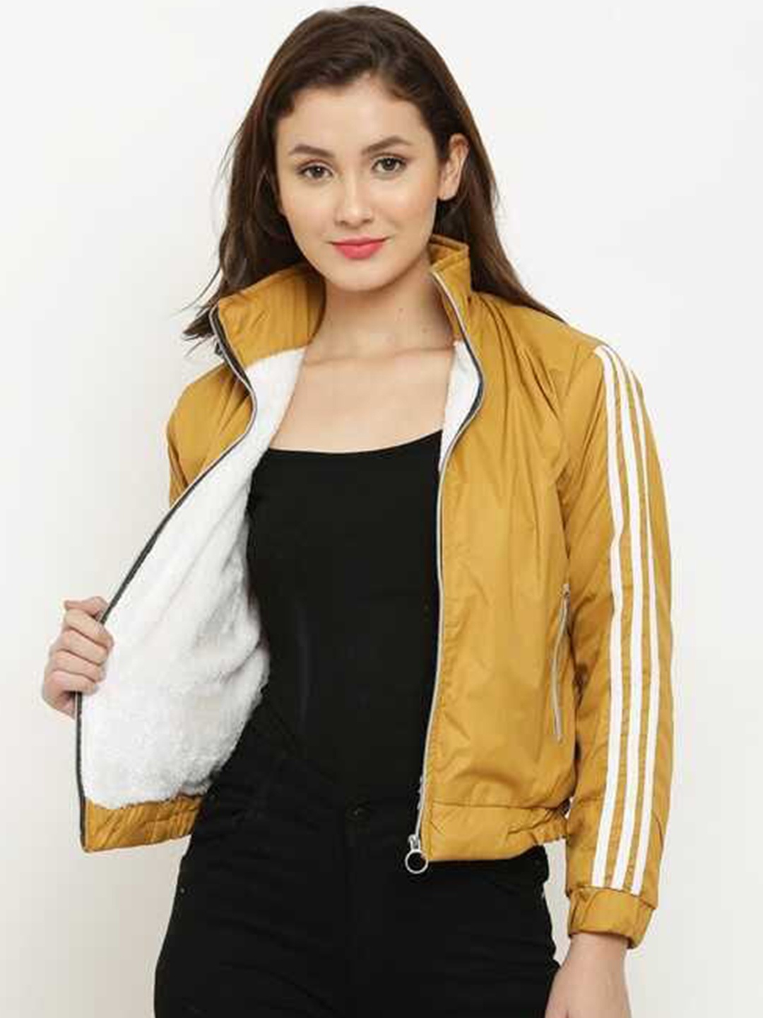 

Miaz Lifestyle Mock Collar Sporty Jacket, Mustard