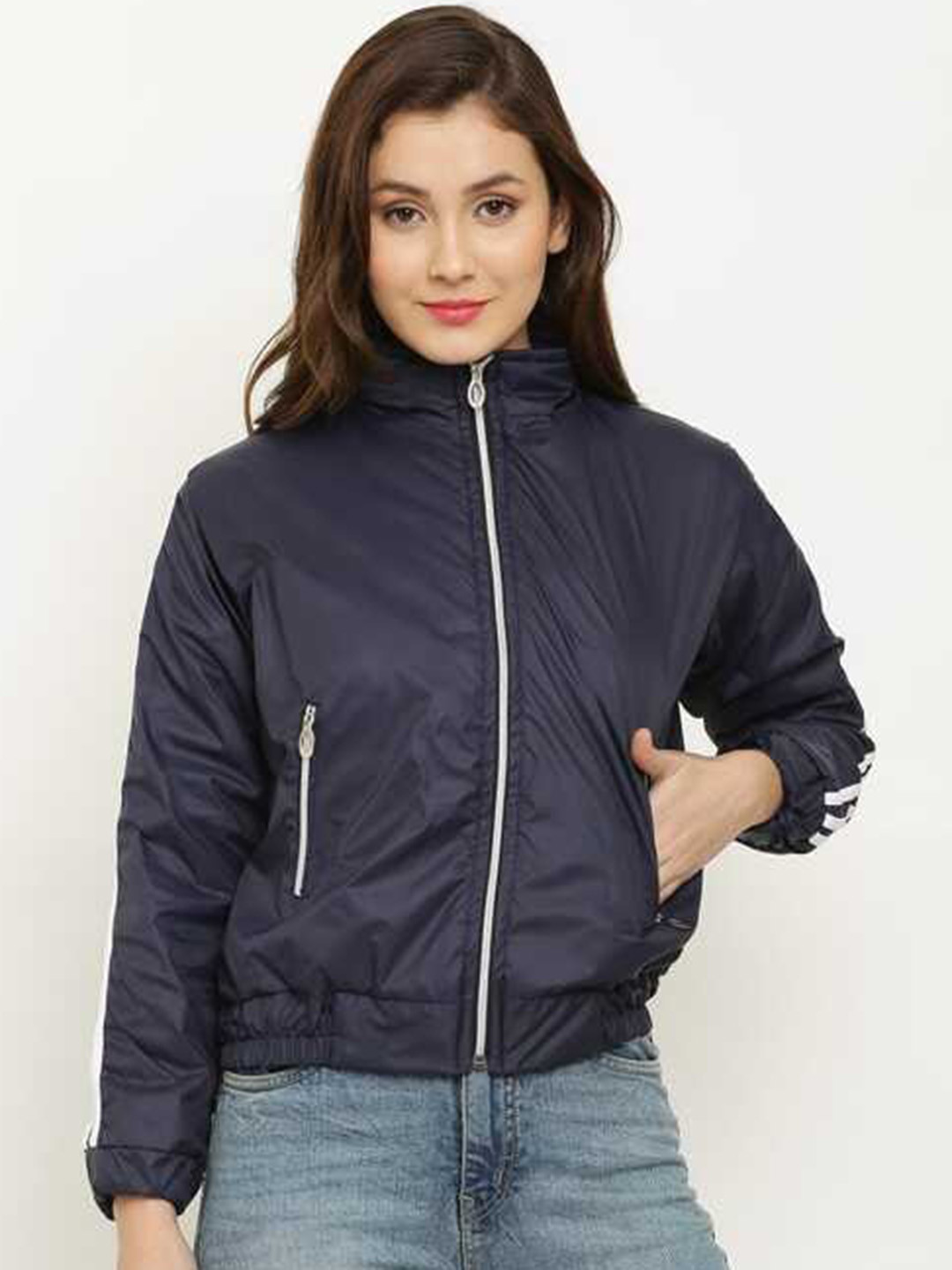 

Miaz Lifestyle Mock Collar Sporty Jacket, Navy blue