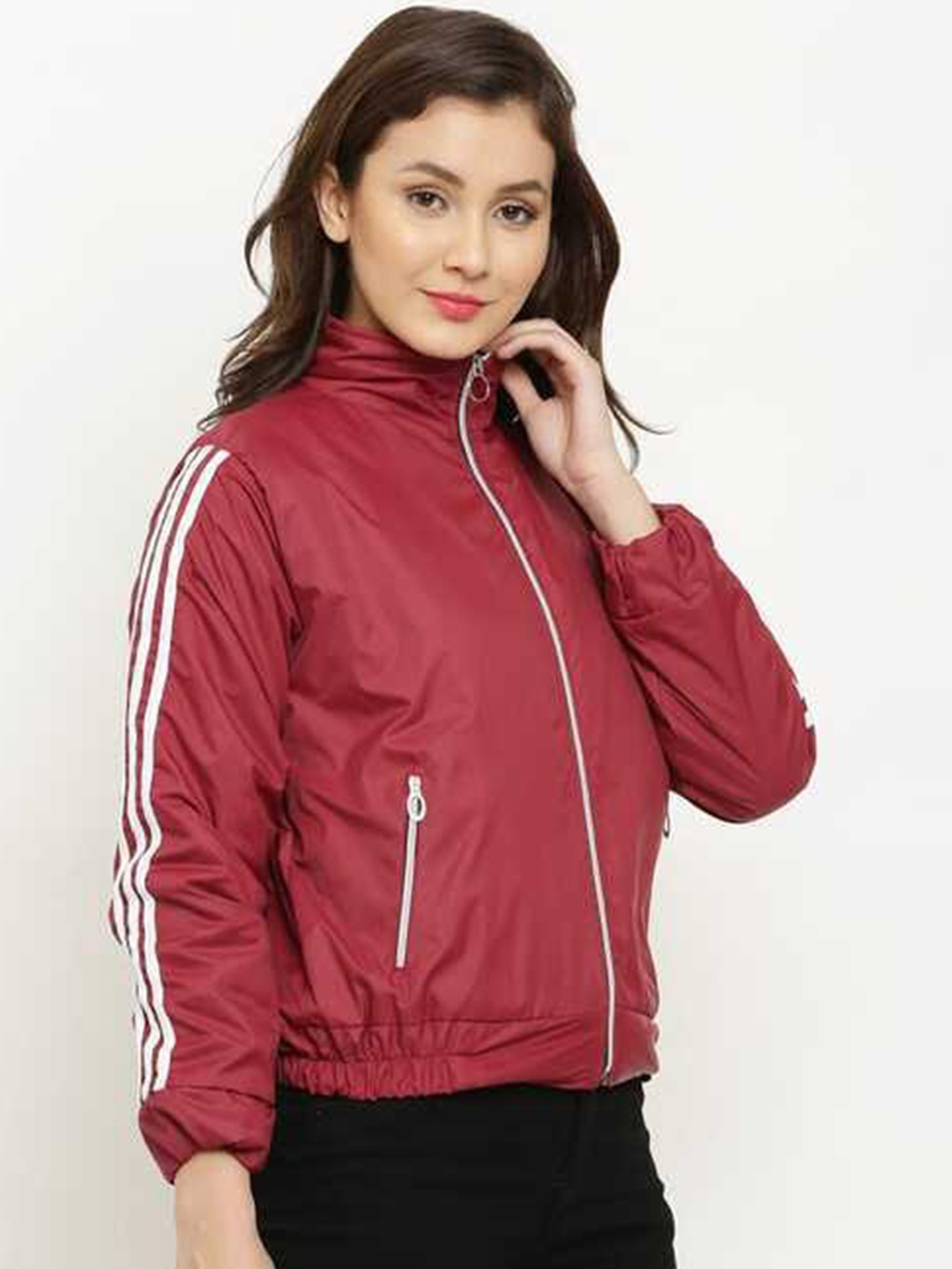 

Miaz Lifestyle Mock Collar Sporty Jacket, Maroon