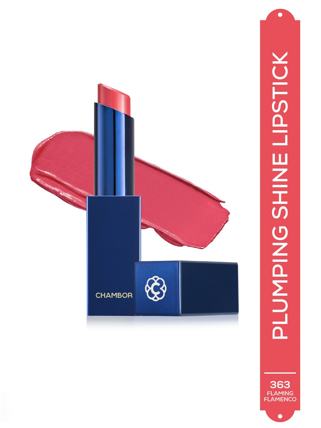 

Chambor Tres Shine Plump Long-Lasting Lipstick with Shea Butter - Flaming Flamenco 363, Coral