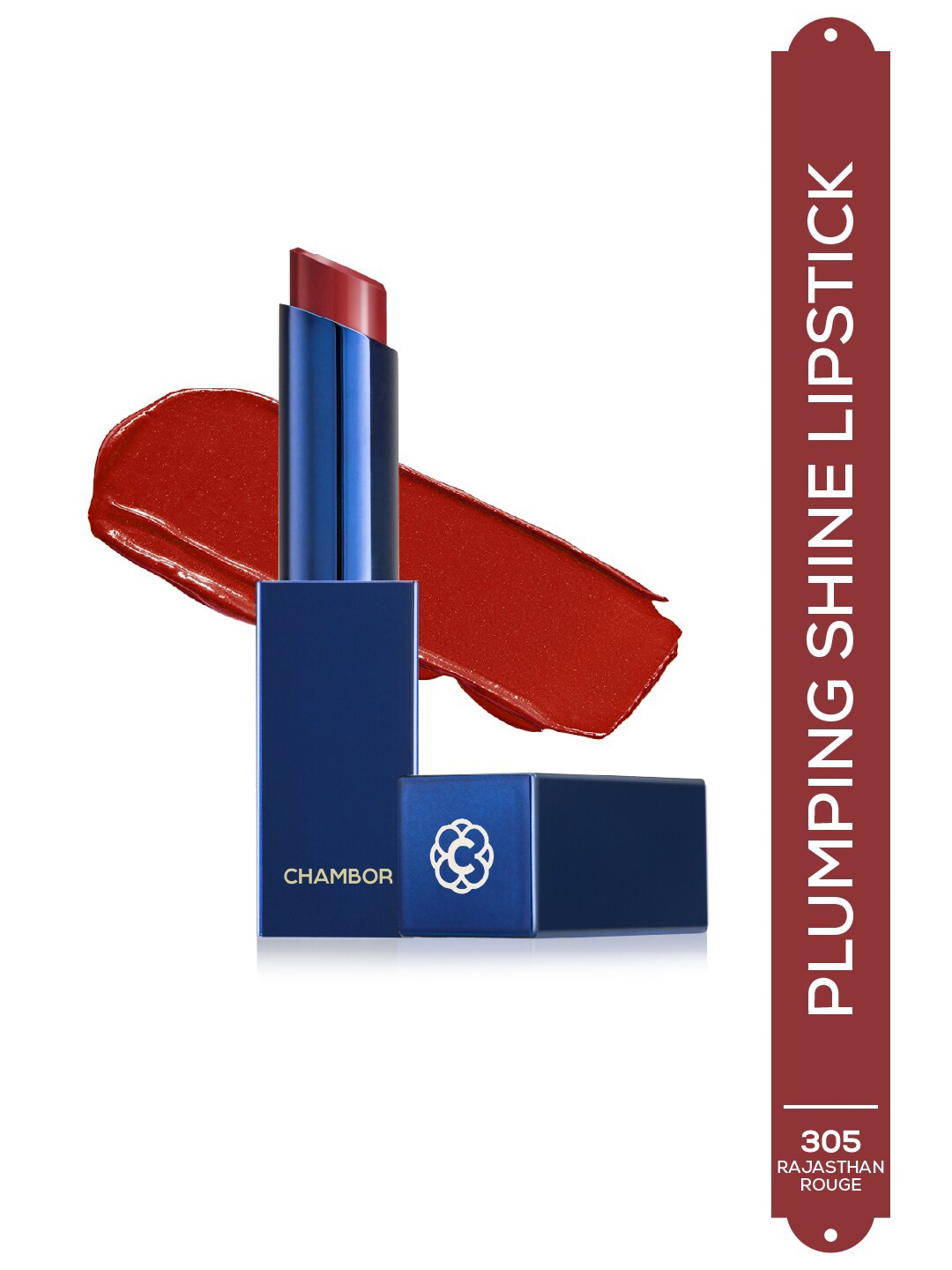 

Chambor Tres Shine Plump Long-Lasting Lipstick with Shea Butter - Rajasthan Rouge 305, Red