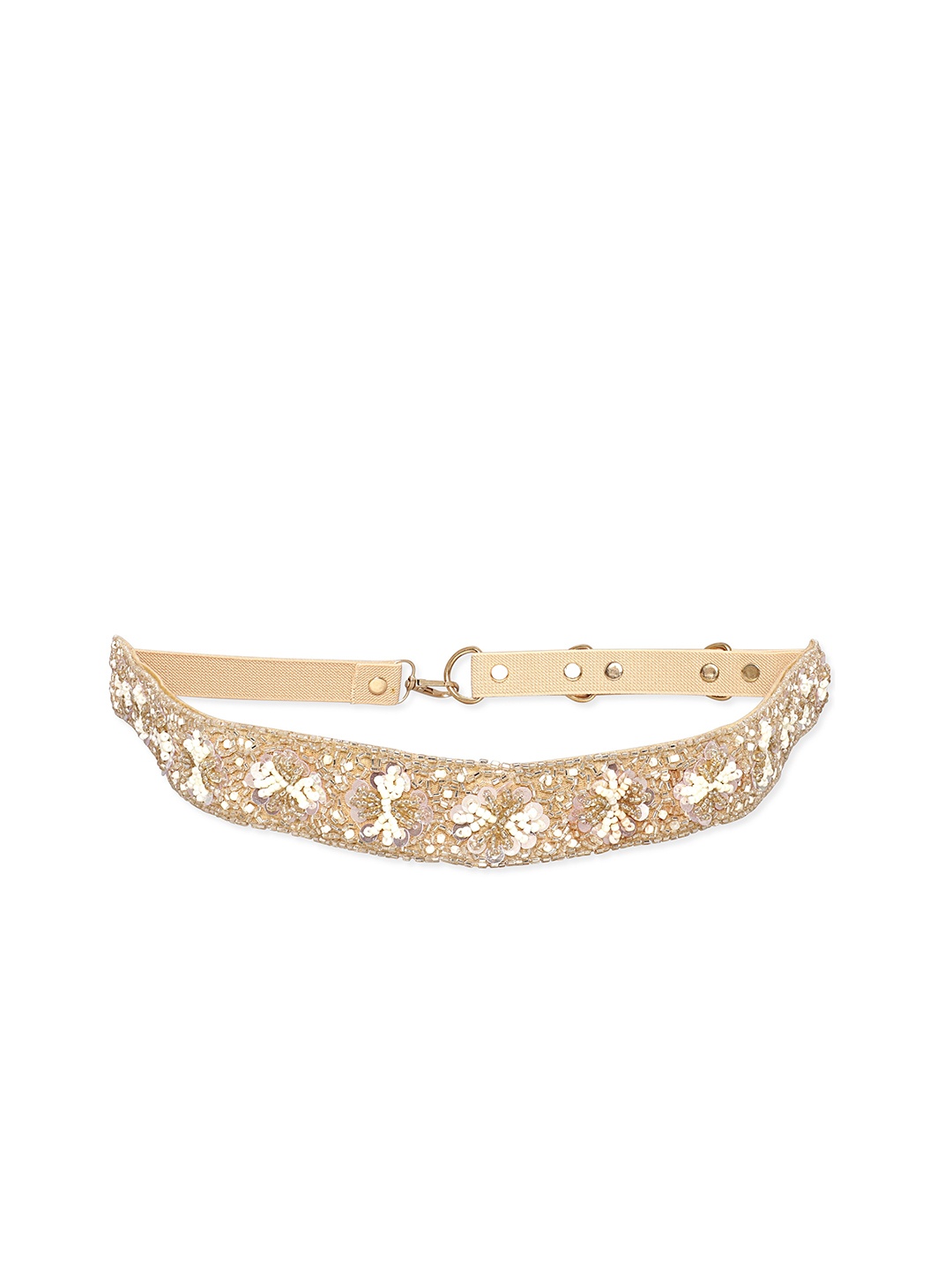 

Rubans Women Embellished Fabric Belt, Gold