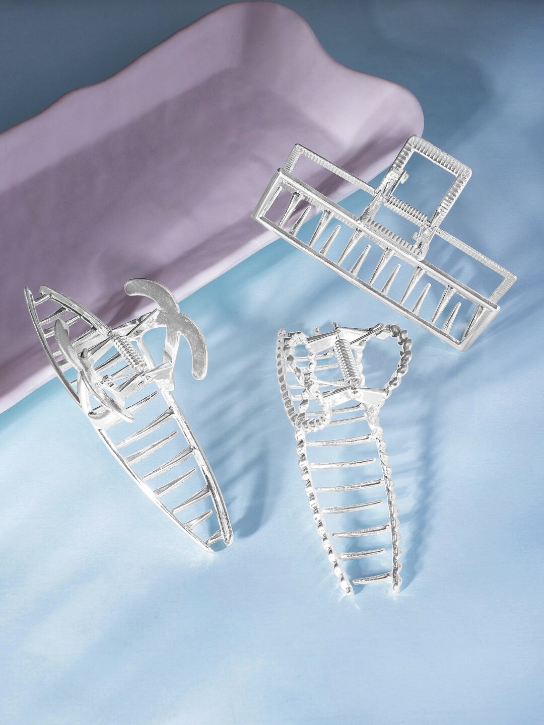 

Rubans Set Of 3 Lace Claw Clip, Silver