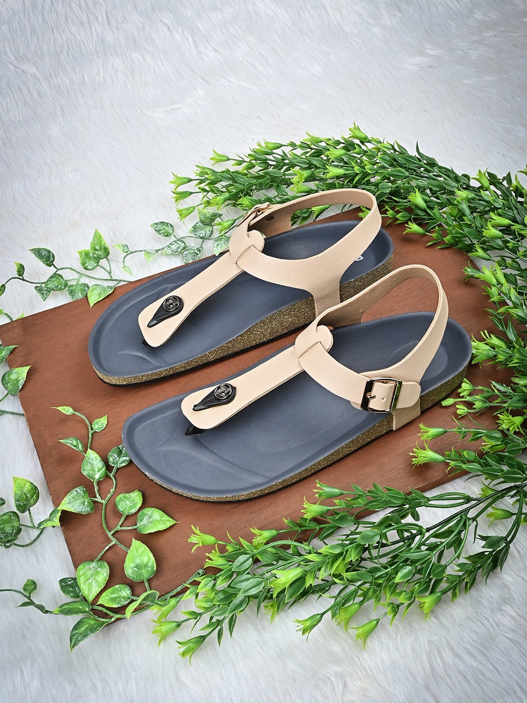 

Rocia T-Strap Flats With Backstrap, Beige