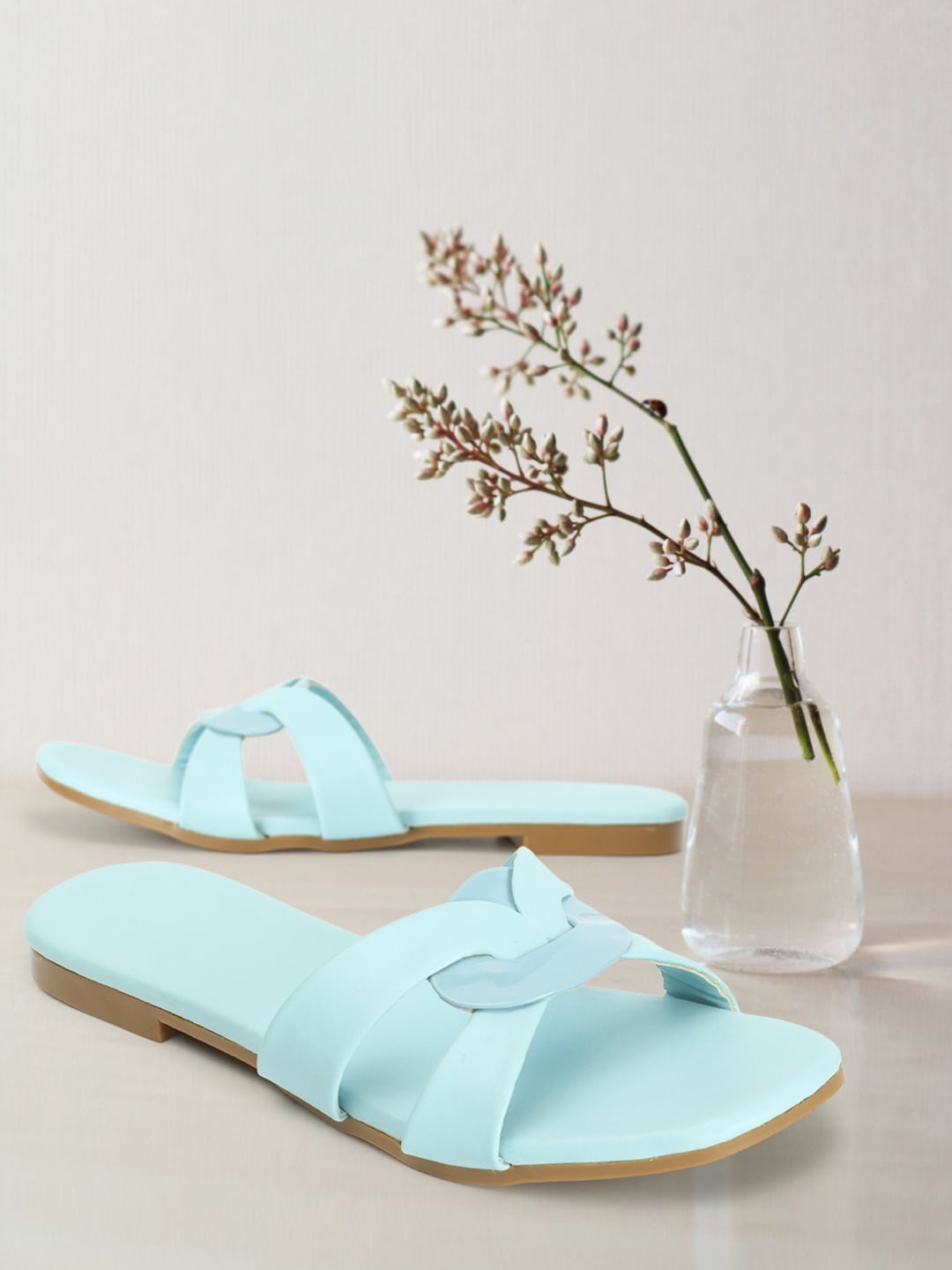 

CLOSHO Textured Open Toe Flats, Blue