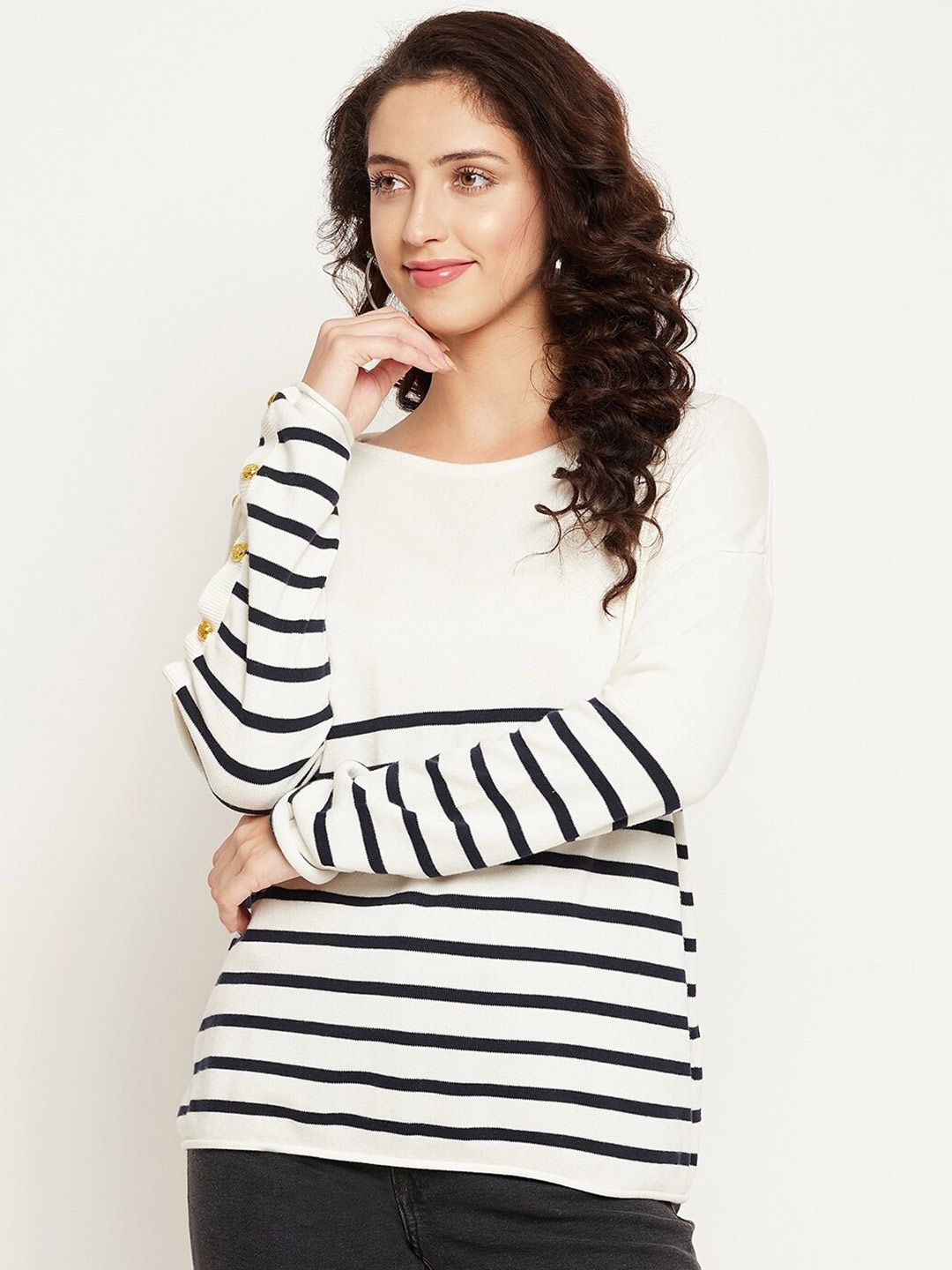 

GABBLE & WOLSH Striped Pure Cotton Pullover Sweater, Off white