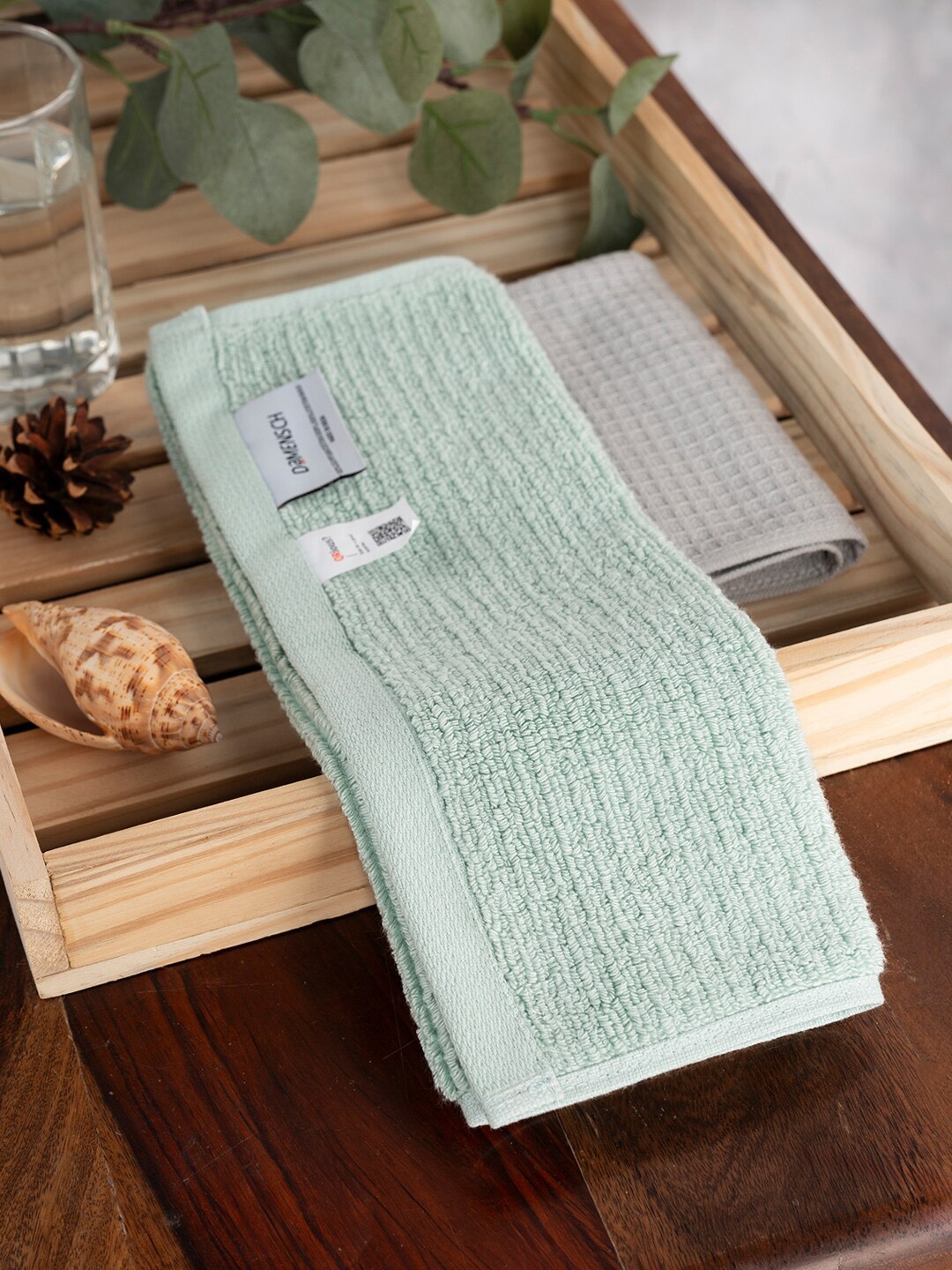 

DAMENSCH 2Pc Waffle Plush Egyptian Cotton 600GSM & Terry Texture Face Towels, Green