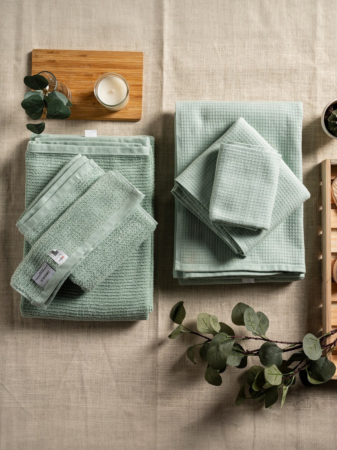 

DAMENSCH Sea Green Set Of 6 600GSM Waffle Egyptian Cotton Towel Set