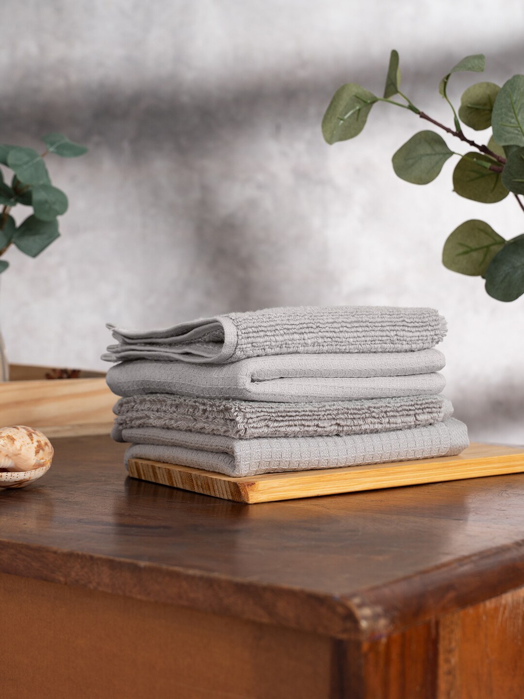 

DAMENSCH Set of 4 Waffle Plush 600GSM Egyptian Cotton and Terry Texture Face Towels, Grey