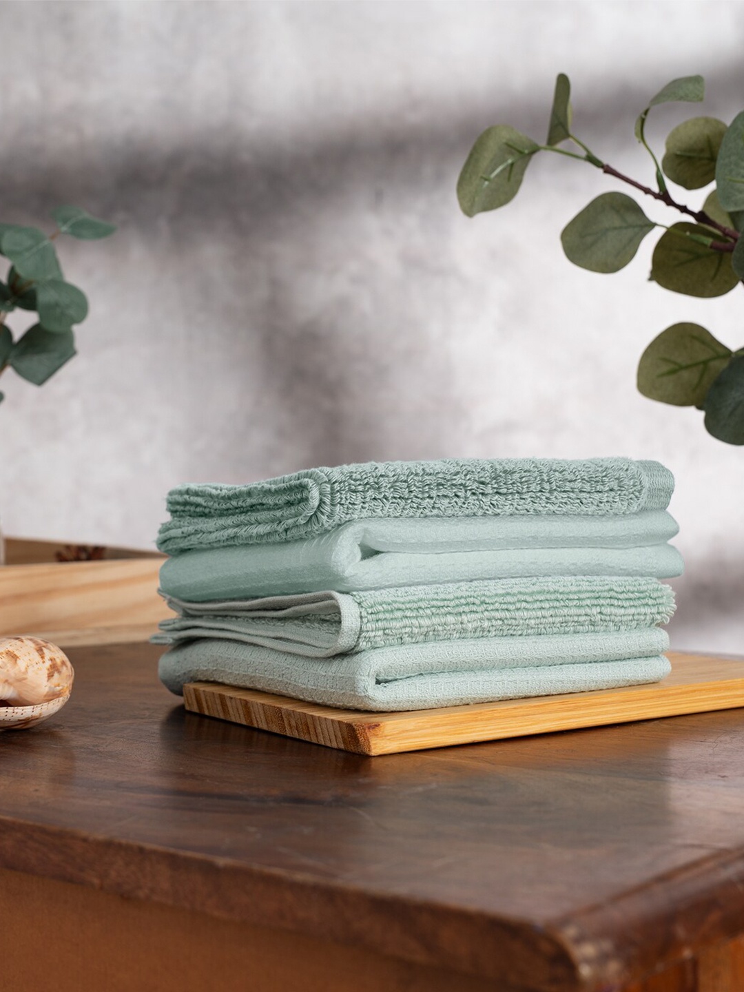 

DAMENSCH 4-Pcs 600GSM Waffle Plush, Egyptian Cotton and Terry Texture Face Towels, Green