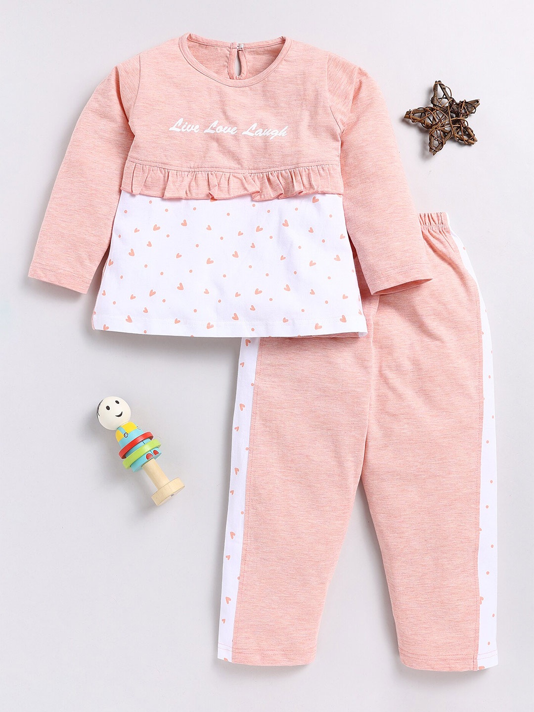 

Toonyport Girls Printed Pure Cotton Top with Trousers, Peach
