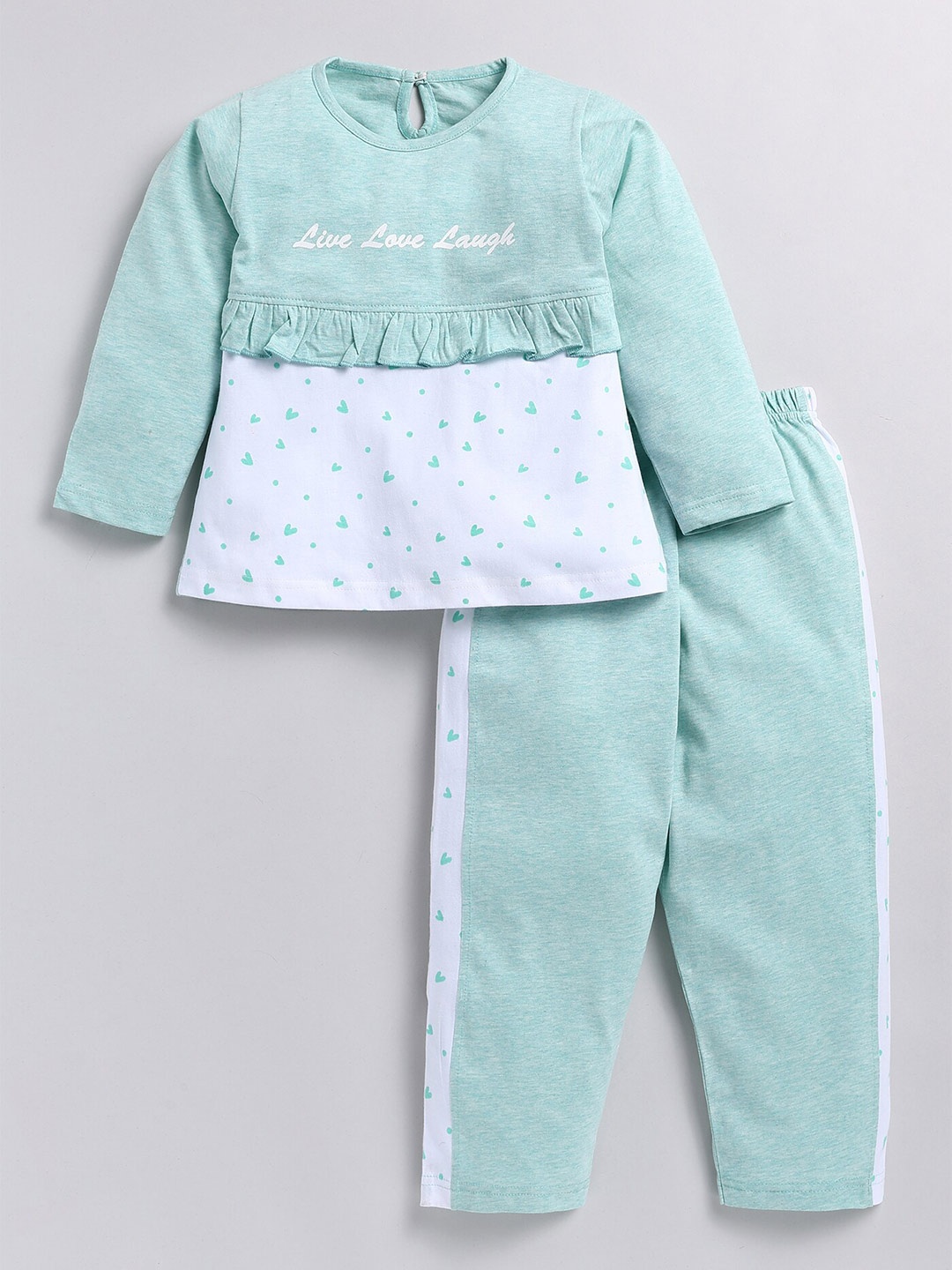 

Toonyport Girls Printed Pure Cotton Top with Trousers, Green