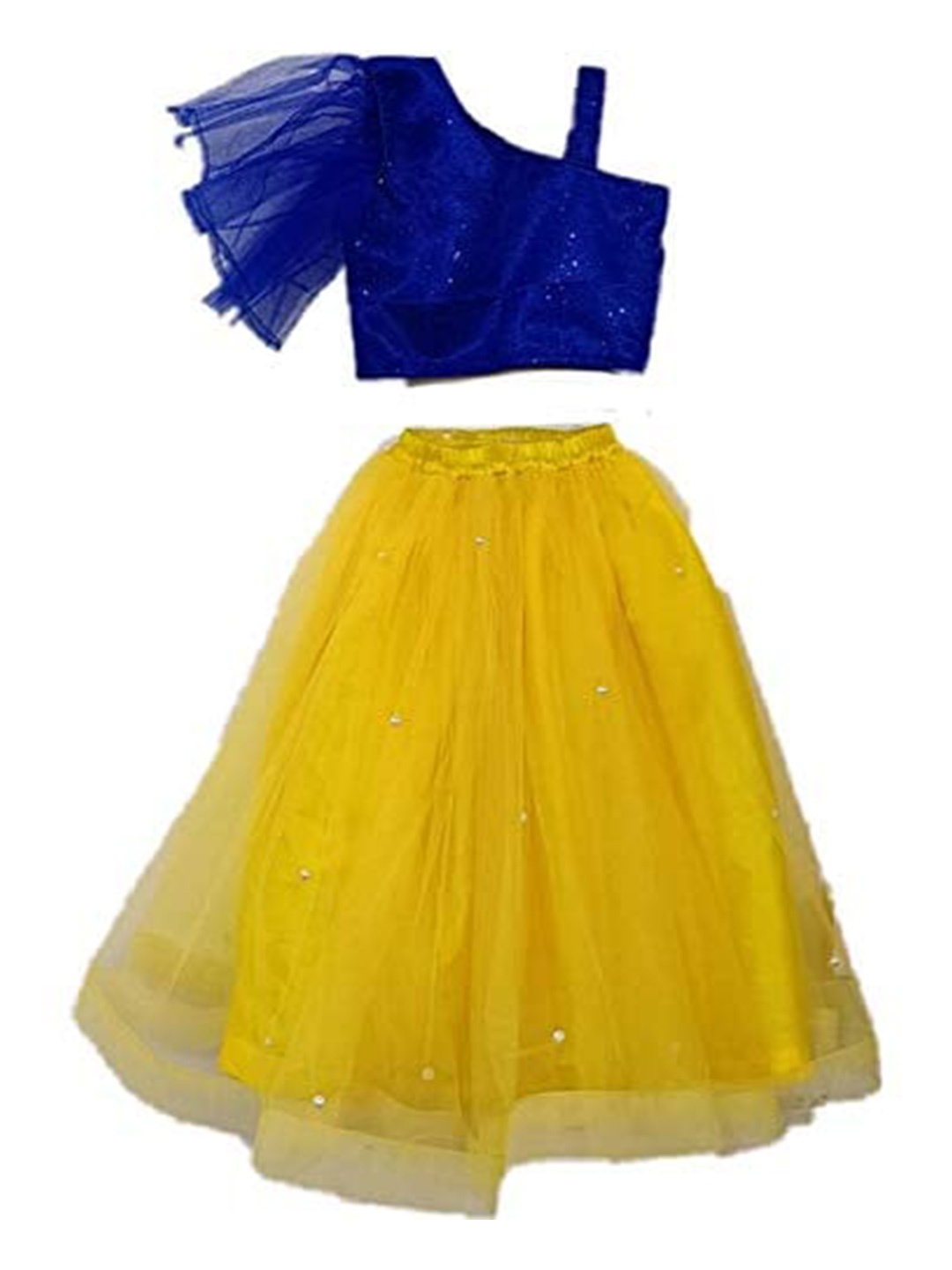 

TILISM Embellished One Shoulder Net Clothing Set, Blue
