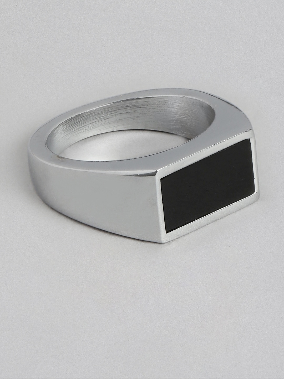 

PARIS HAMILTON Men Stainless Steel Artificial Stone Studded Rectangular Finger Ring, Silver
