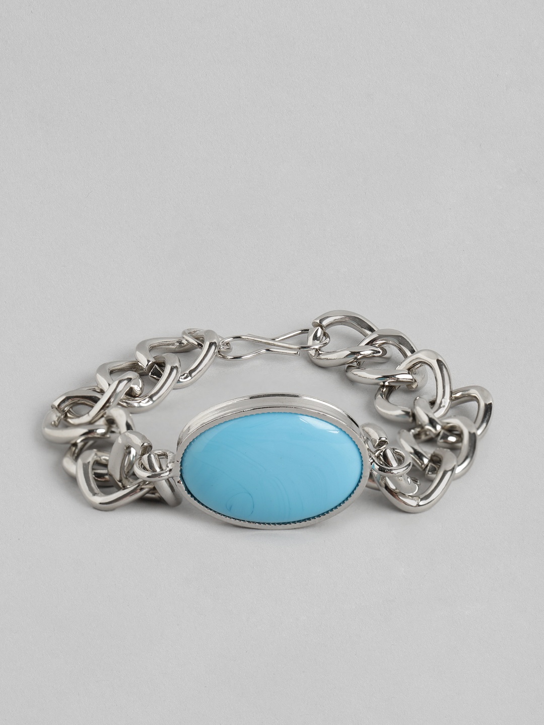 

PARIS HAMILTON Men Oxidised Silver-Plated Artificial Stone Studded Link Bracelet