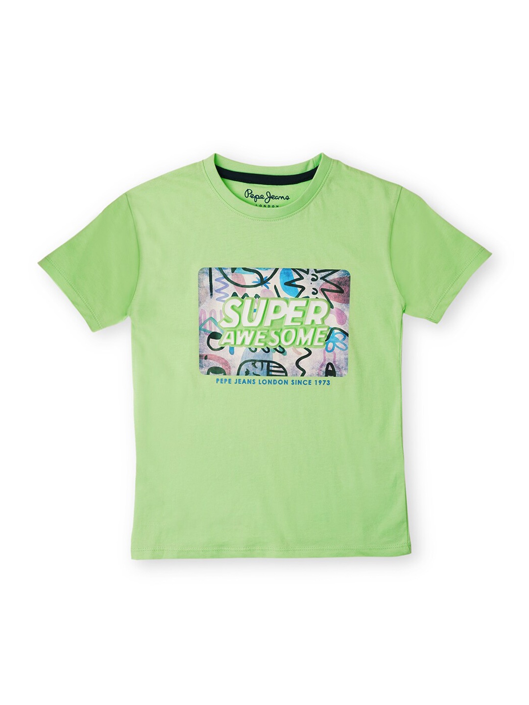 

Pepe Jeans Boys Graphic Printed Round Neck Pure Cotton T-shirt, Green