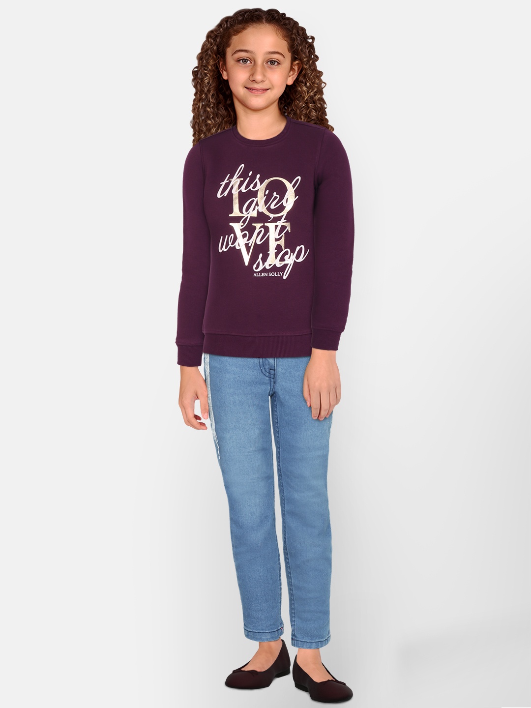 Allen Solly Junior Girls Typography Printed Pullover, Purple