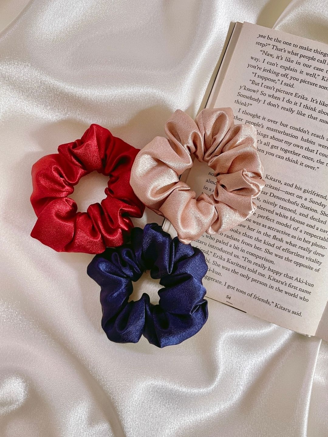 

Mueras Satin Silk Hair Scrunchie Set of 3, Cream
