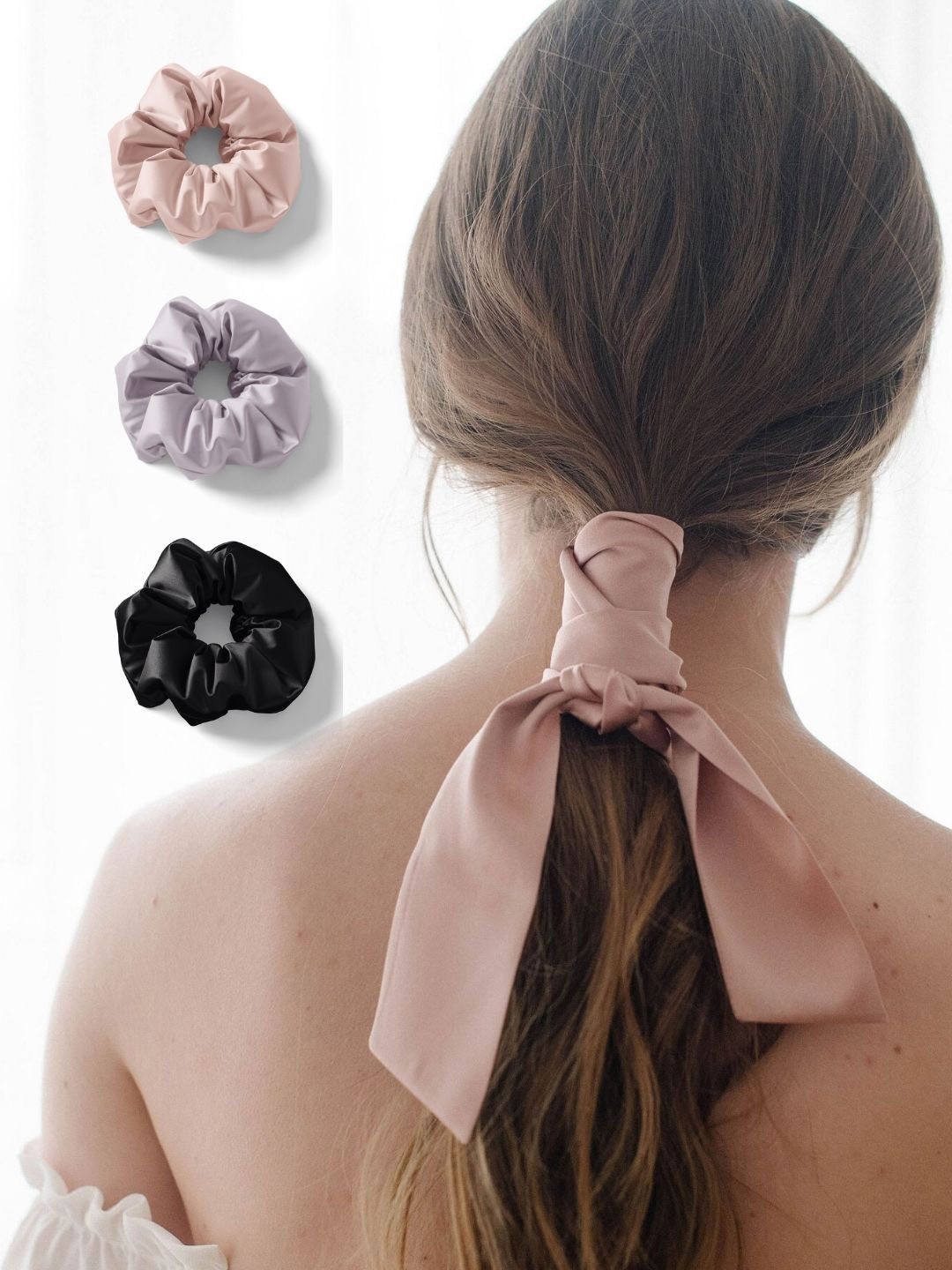 

Mueras Set of 4 Satin Silk Hair Ribbon & Scrunchies, Rose gold