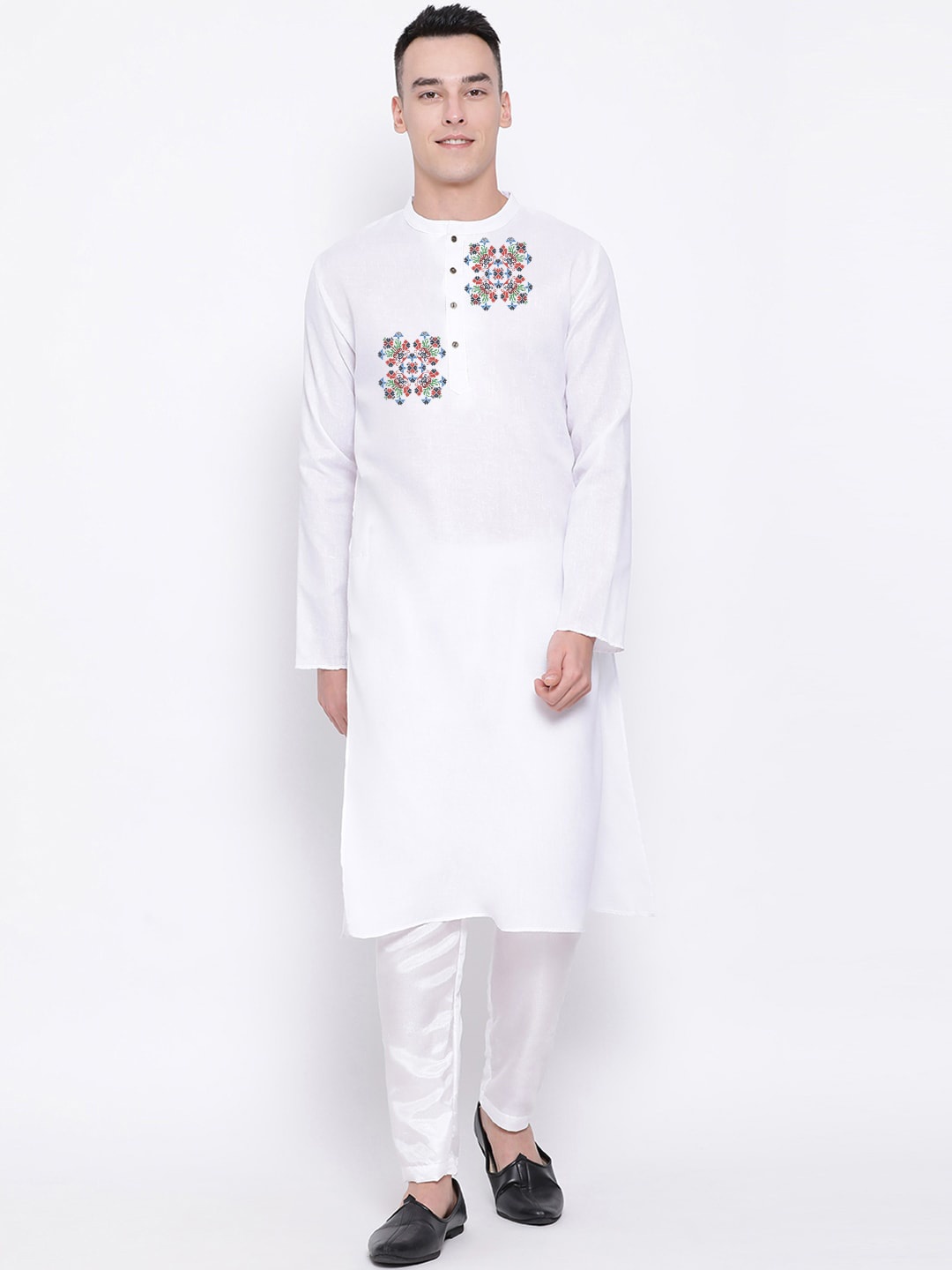 

DEVOILER Ethnic Motifs Printed Mandarin Collar Kurta, White