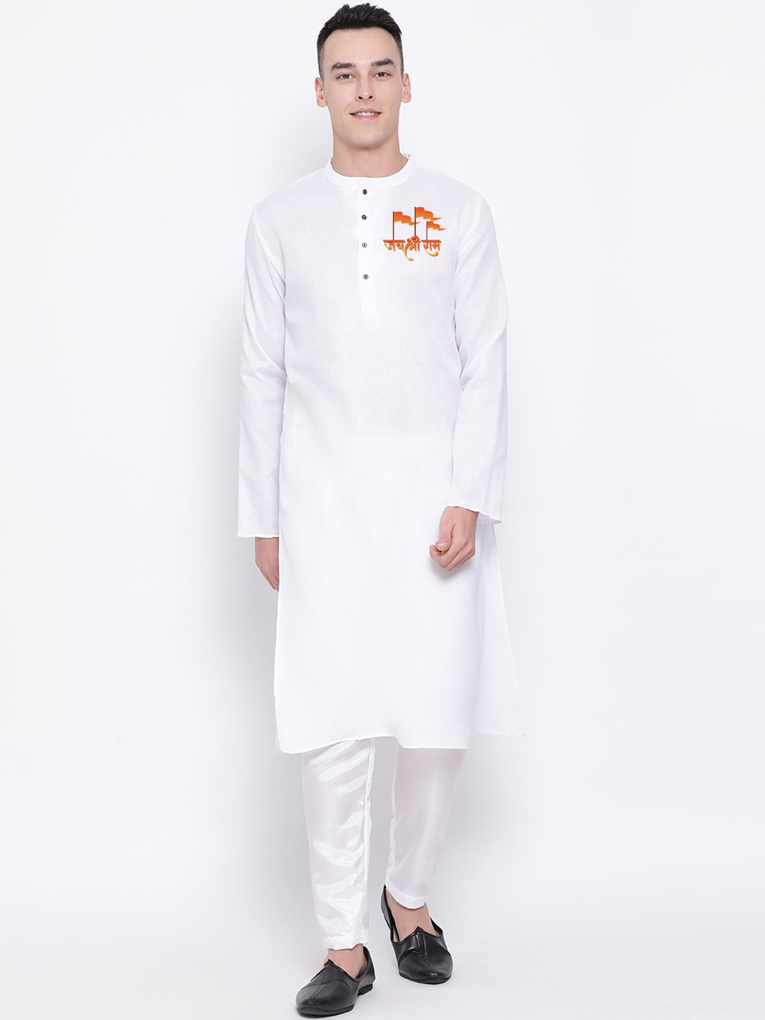 

DEVOILER Ethnic Motifs Printed Mandarin Collar Kurta, White
