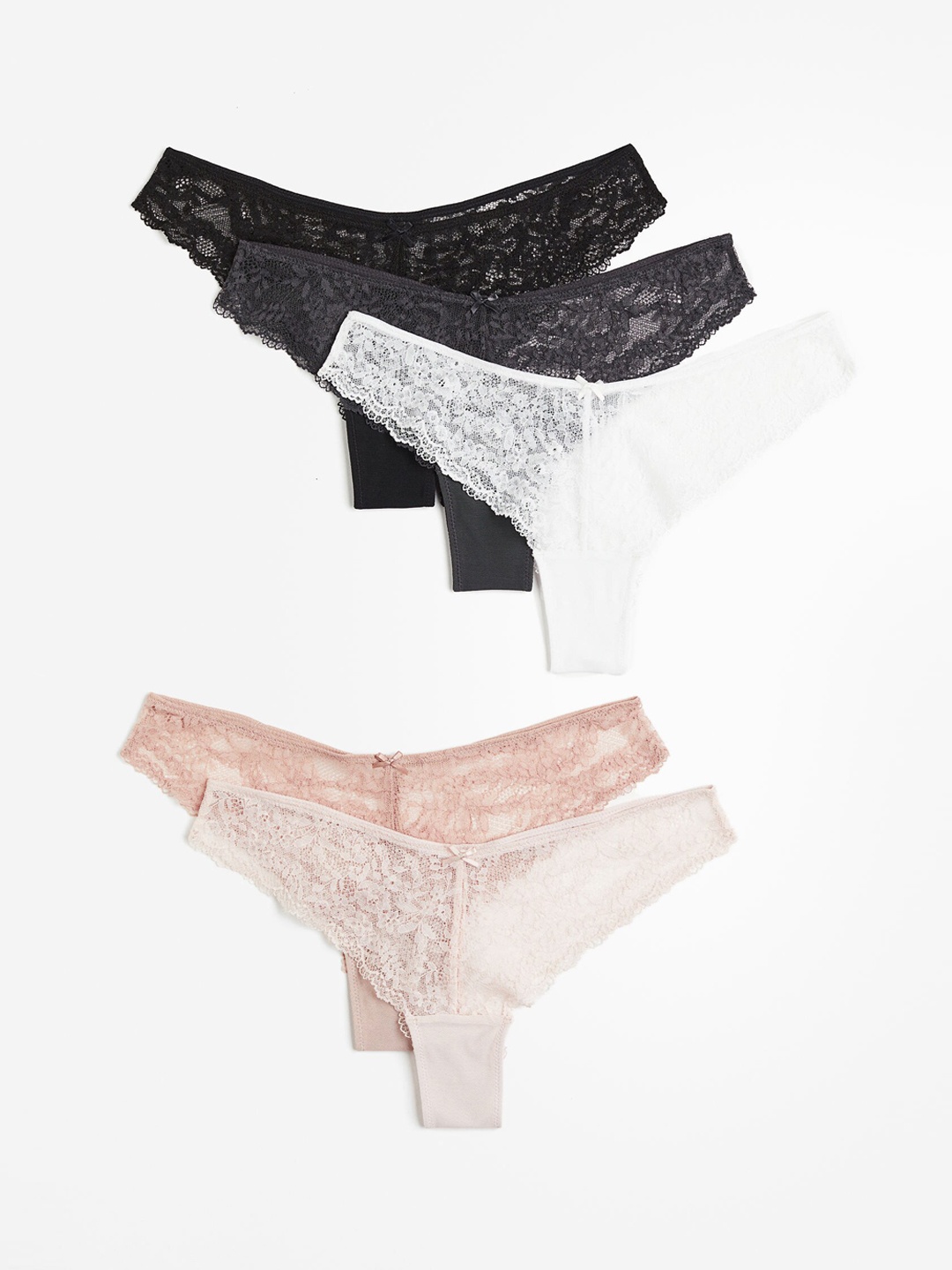 

H&M Women 5-Pack Lace Brazilian Briefs, Pink