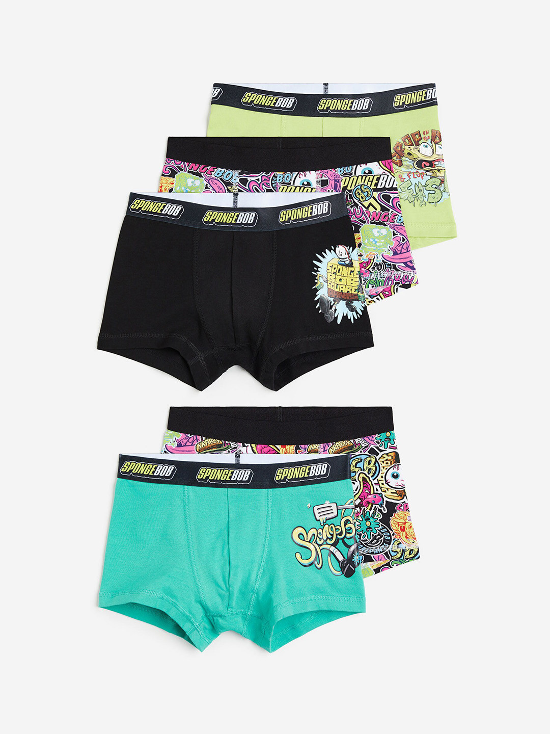 

H&M Boys 5-Pack Print-Motif Cotton Boxer Shorts, Black