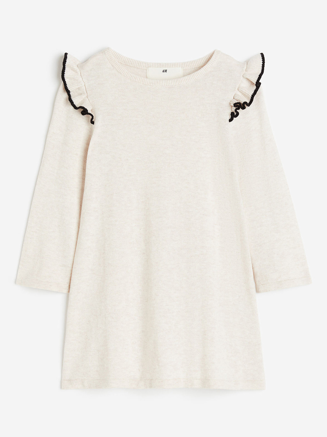 

H&M Girls Pure Cotton Fine-Knit Dress, Beige
