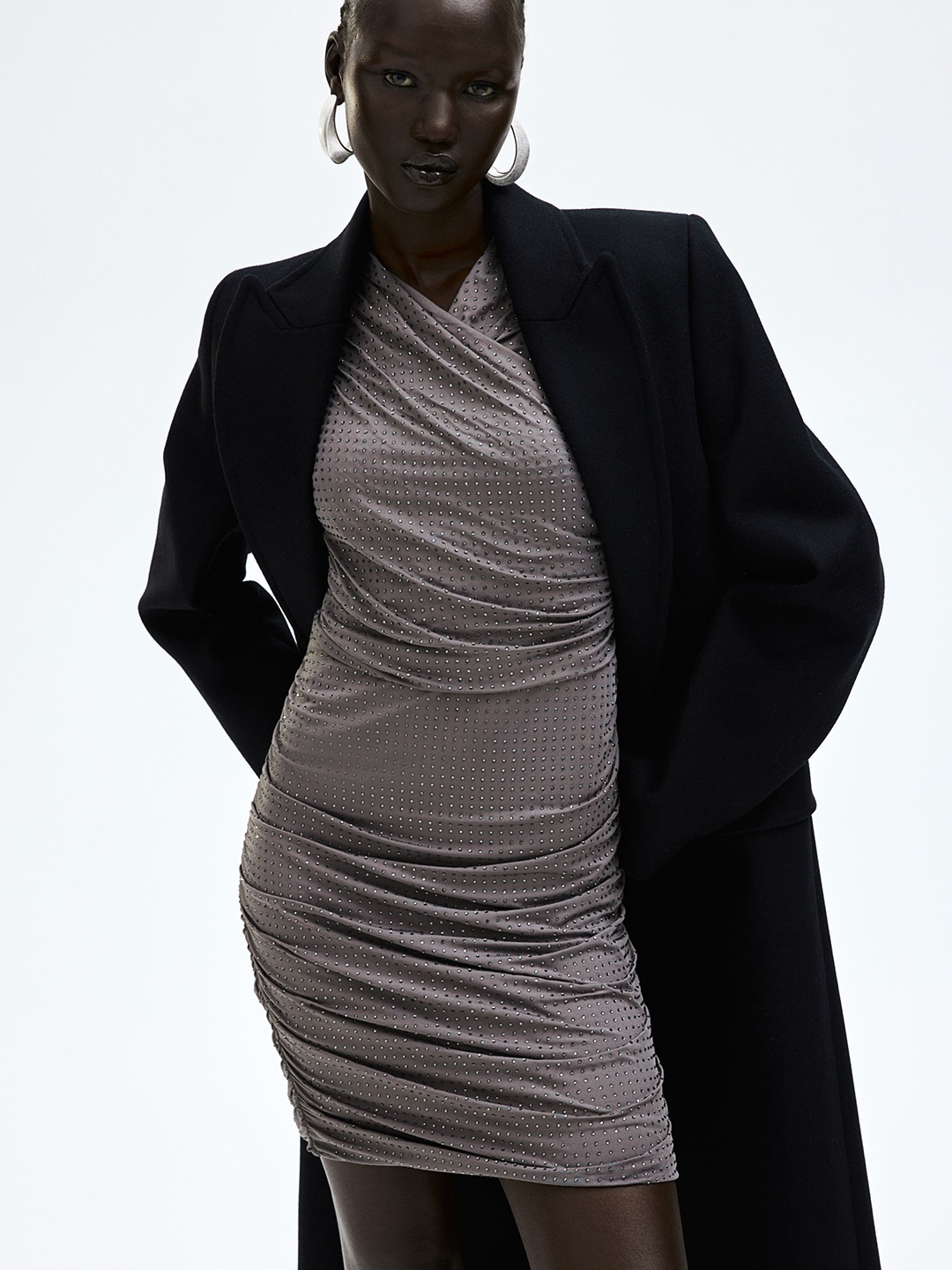 

H&M Rhinestone-Embellished Dress, Grey