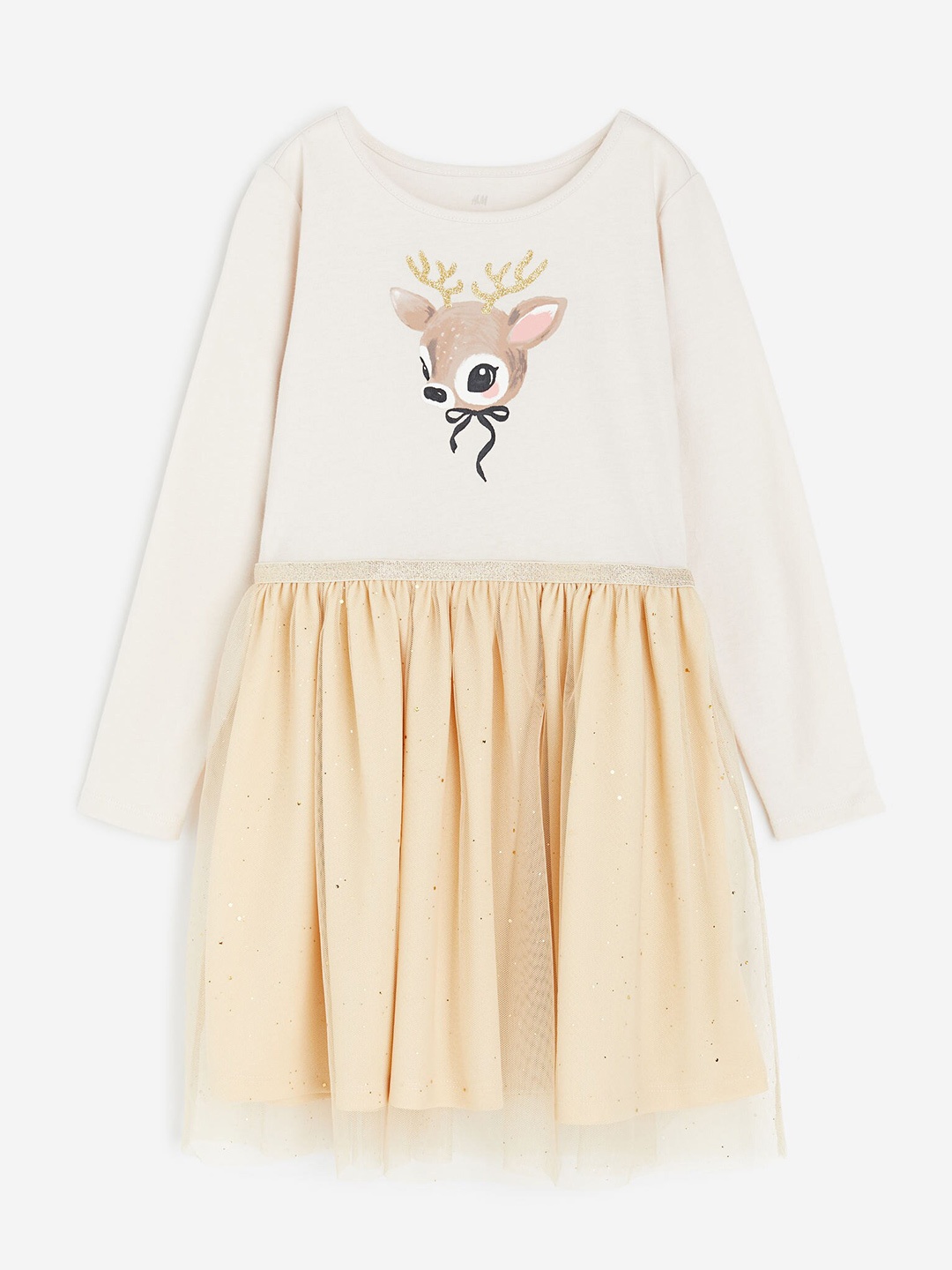

H&M Girls Pure Cotton Tulle-Skirt Jersey Dress, White
