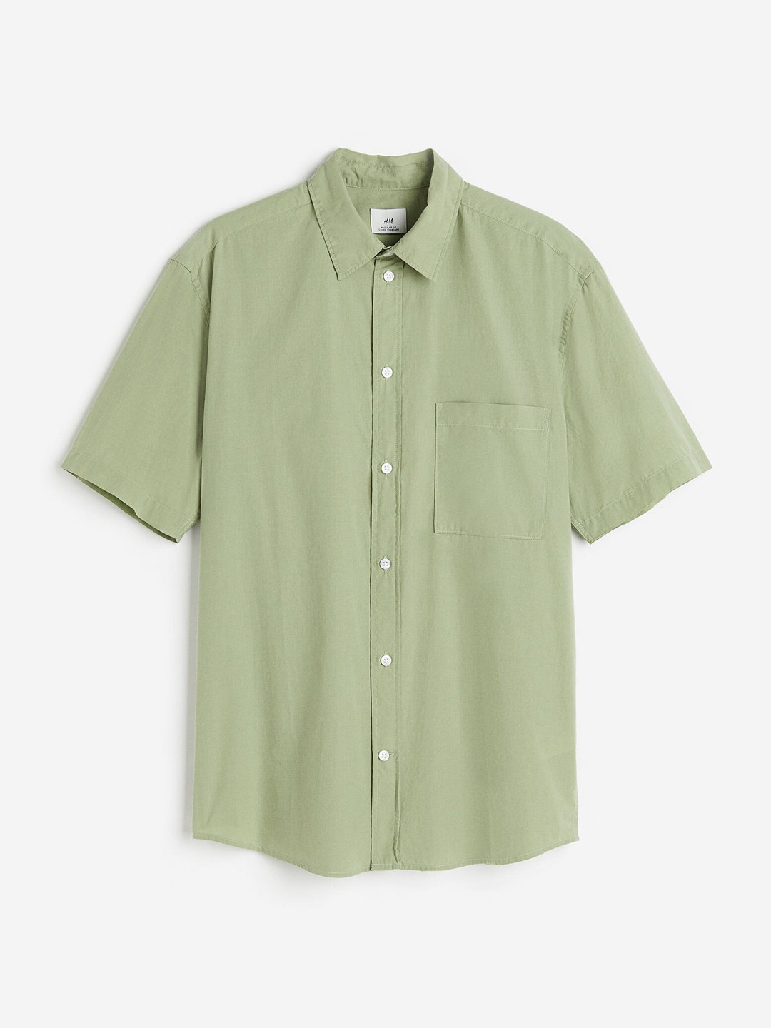 

H&M Men Regular Fit Short-Sleeved Cotton Shirt, Green