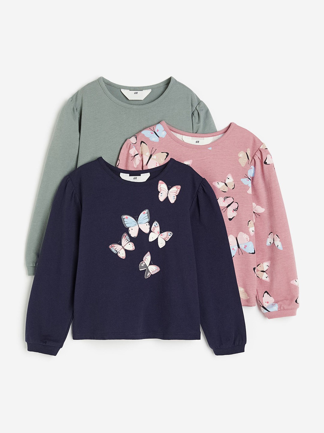 

H&M Girls 3-Pack Cotton Sweatshirts, Green